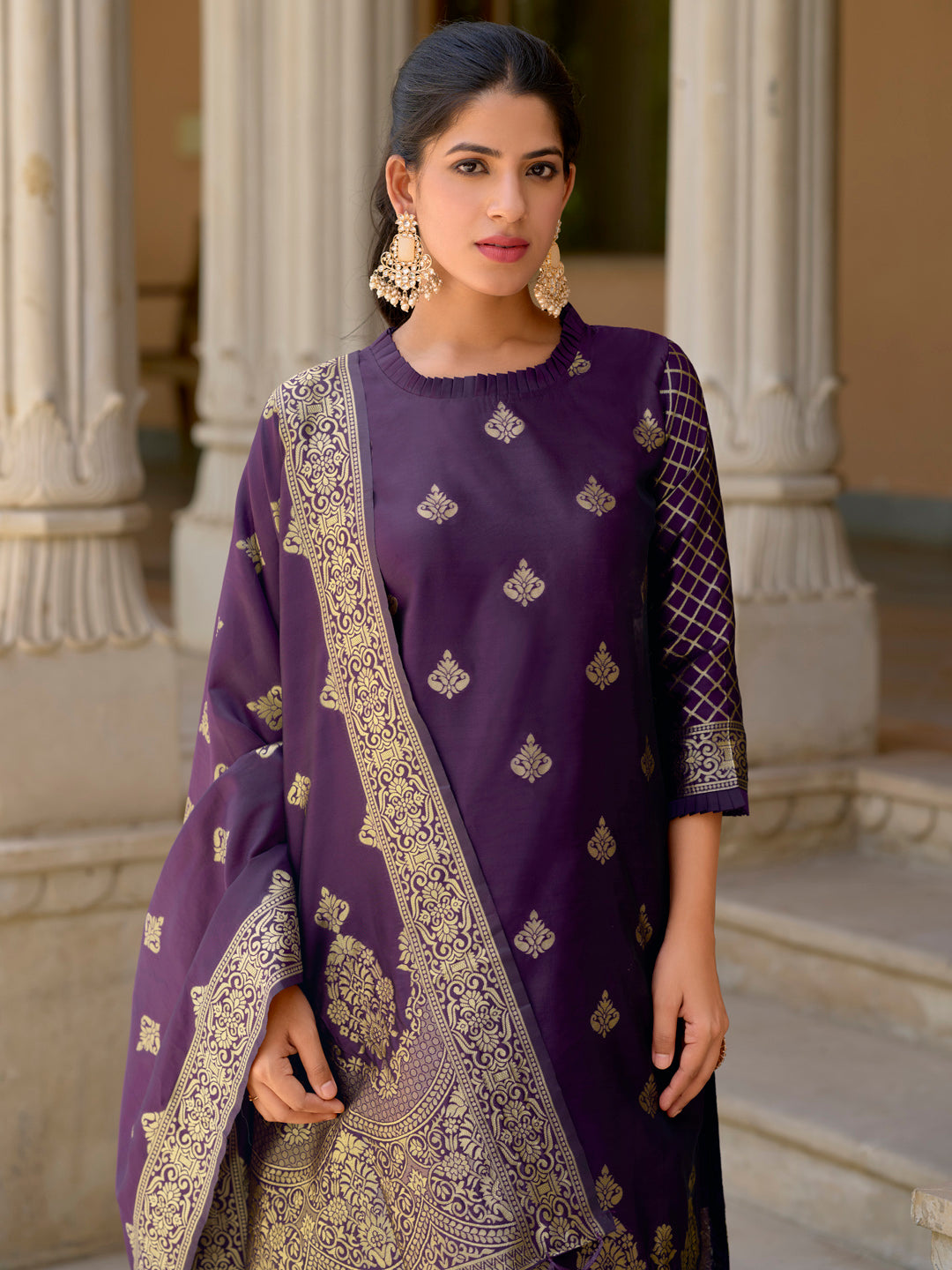 Cotton Silk Kurta and Pant Set with Banarasi Silk Dupatta - FitVibe Fashion