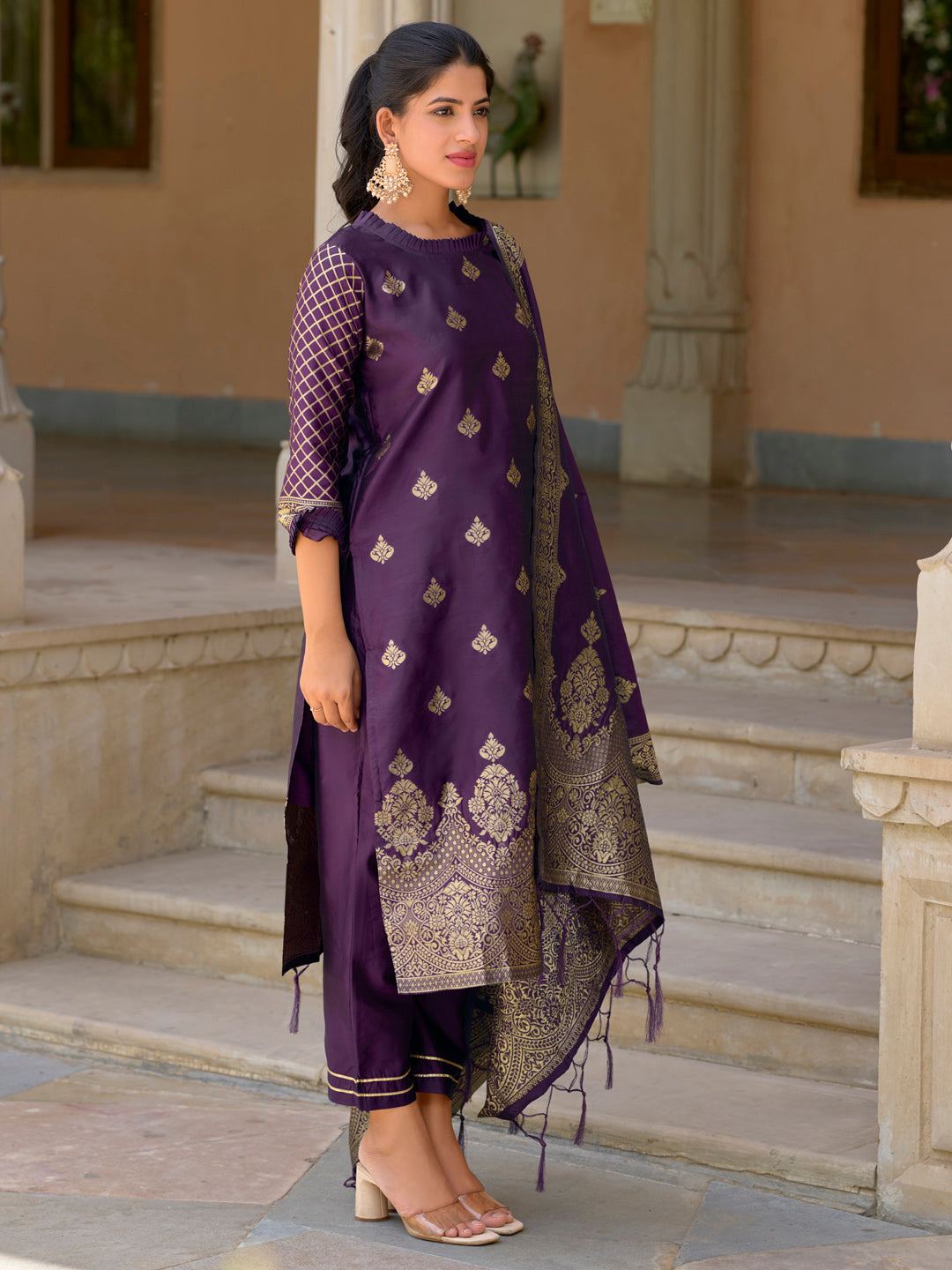 Cotton Silk Kurta and Pant Set with Banarasi Silk Dupatta - FitVibe Fashion