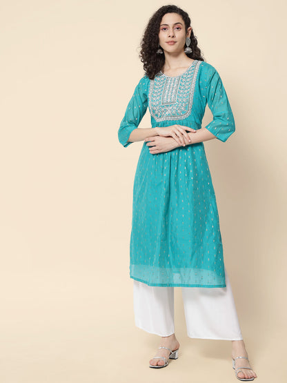 Rivaaz Women Chanderi Modal Butti kurta - FitVibe Fashion