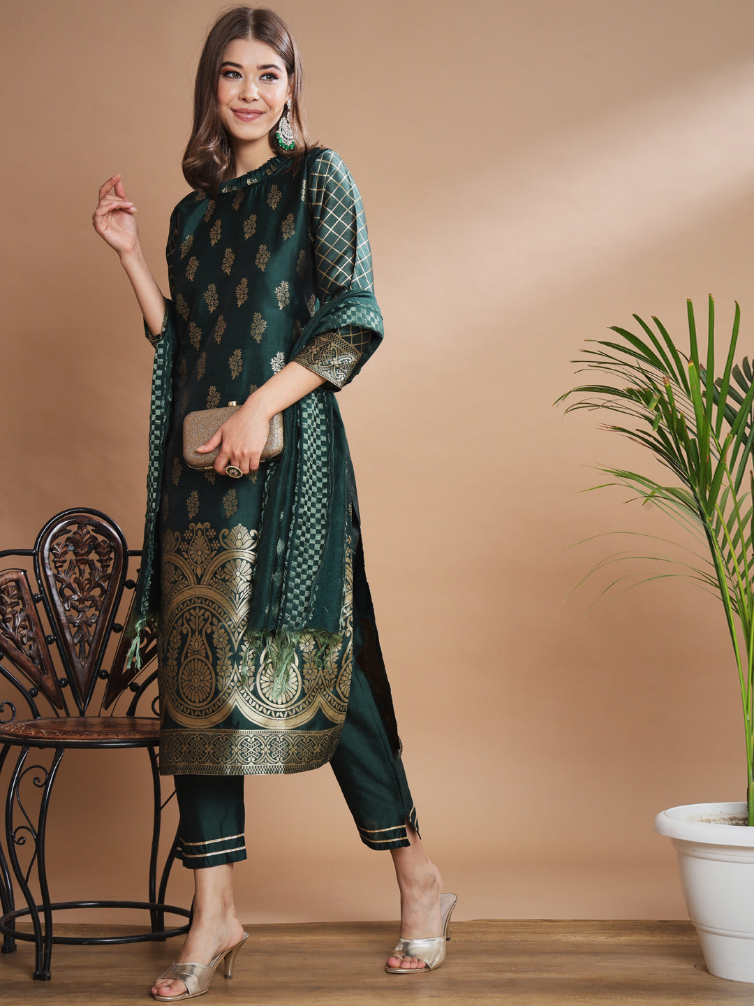Cotton Silk Jacquard Kurta Pant With Banarasi Silk dupatta - FitVibe Fashion