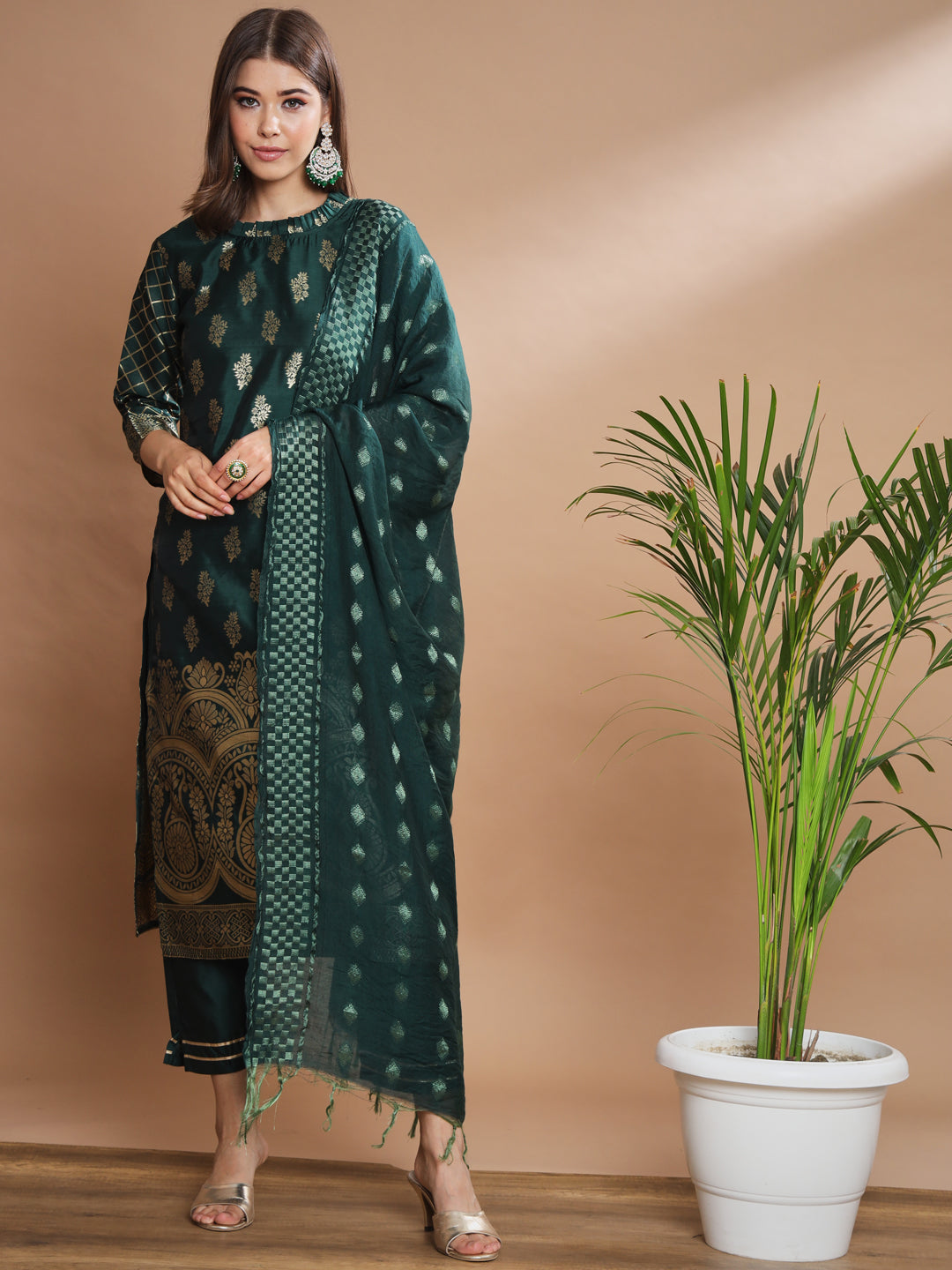 Cotton Silk Jacquard Kurta Pant With Banarasi Silk dupatta - FitVibe Fashion