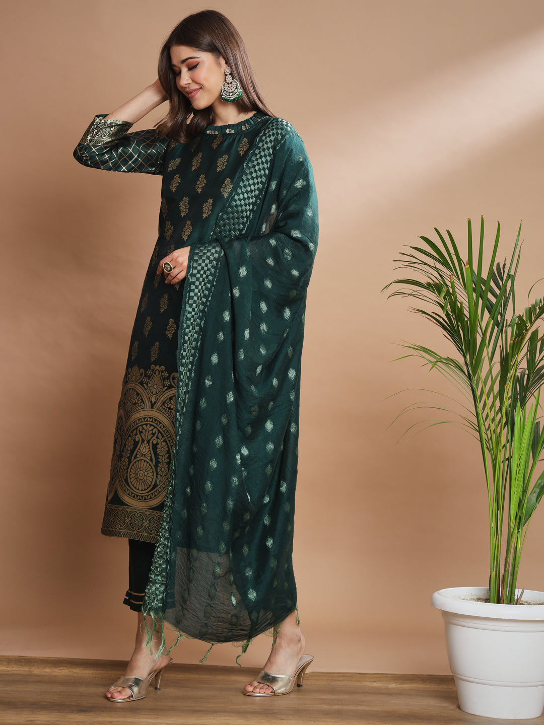 Cotton Silk Jacquard Kurta Pant With Banarasi Silk dupatta - FitVibe Fashion