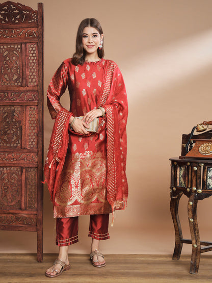 Cotton Silk Jacquard Kurta Pant With Banarasi Silk dupatta - FitVibe Fashion