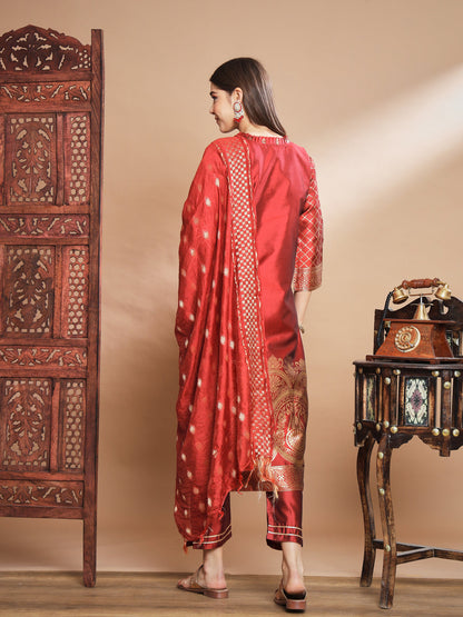 Cotton Silk Jacquard Kurta Pant With Banarasi Silk dupatta - FitVibe Fashion