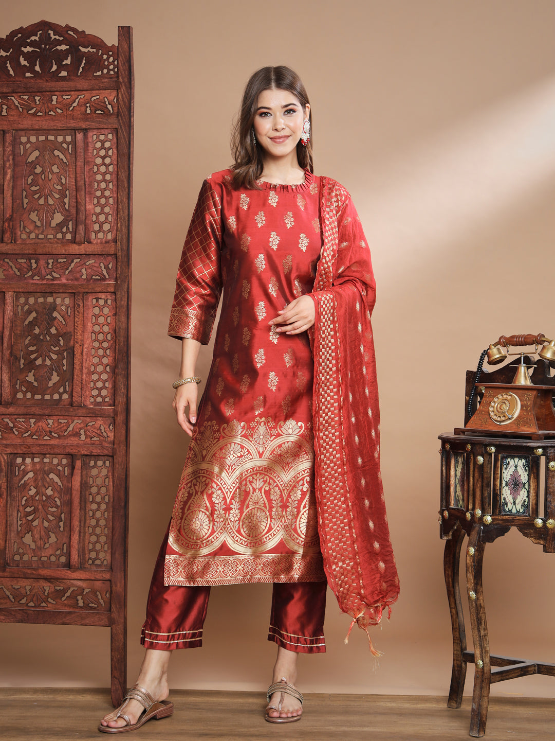 Cotton Silk Jacquard Kurta Pant With Banarasi Silk dupatta - FitVibe Fashion