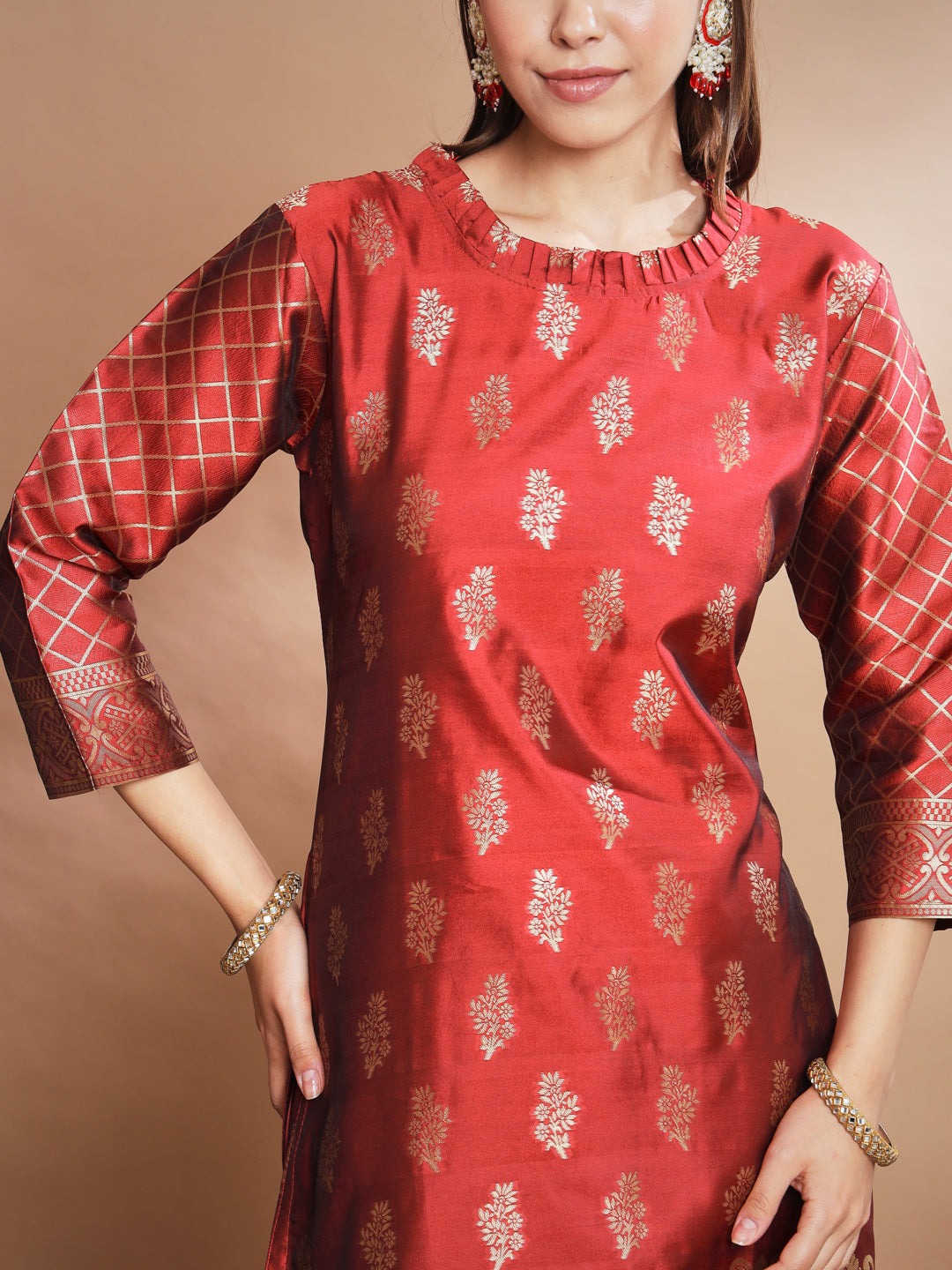 Cotton Silk Jacquard Kurta Pant With Banarasi Silk dupatta - FitVibe Fashion