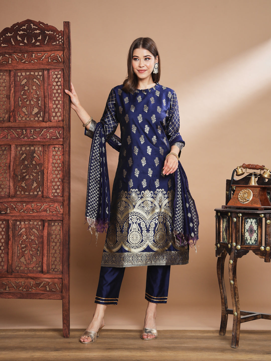 Cotton Silk Jacquard Kurta Pant With Banarasi Silk dupatta - FitVibe Fashion