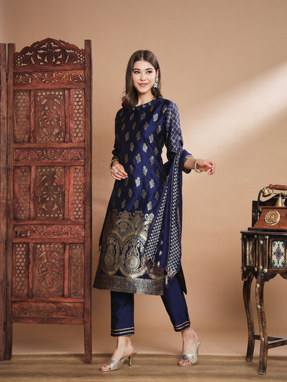 Cotton Silk Jacquard Kurta Pant With Banarasi Silk dupatta - FitVibe Fashion