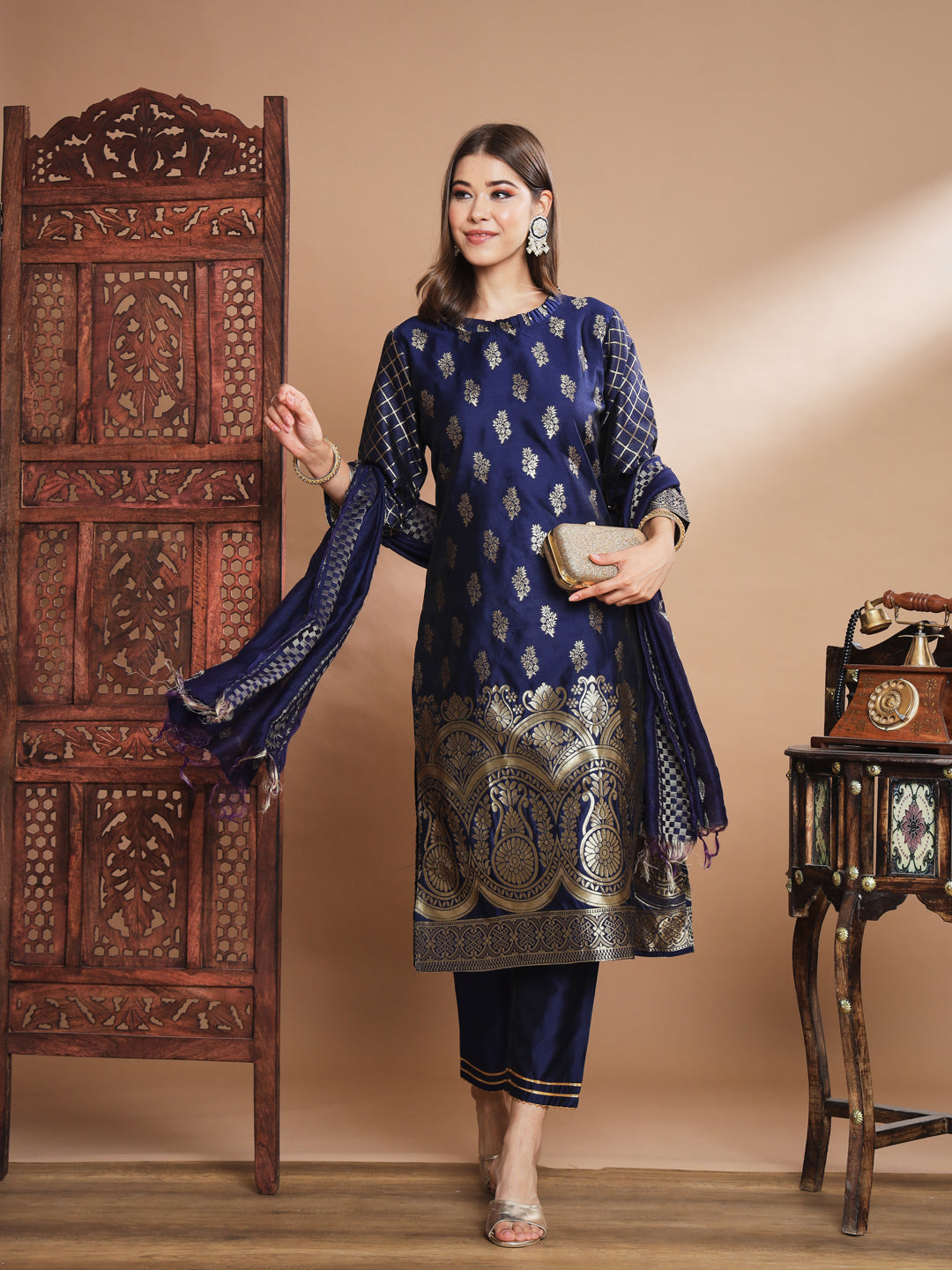 Cotton Silk Jacquard Kurta Pant With Banarasi Silk dupatta - FitVibe Fashion
