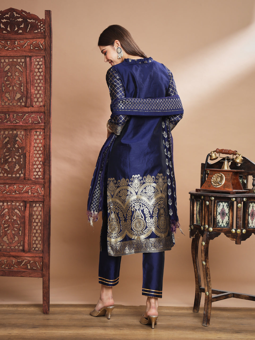Cotton Silk Jacquard Kurta Pant With Banarasi Silk dupatta - FitVibe Fashion