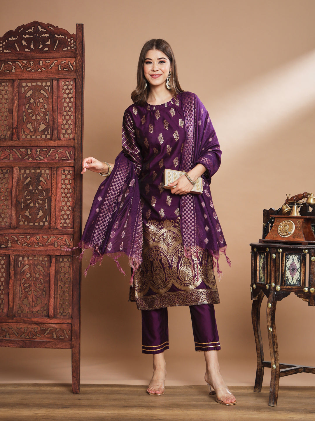 Cotton Silk Jacquard Kurta Pant With Banarasi Silk dupatta - FitVibe Fashion