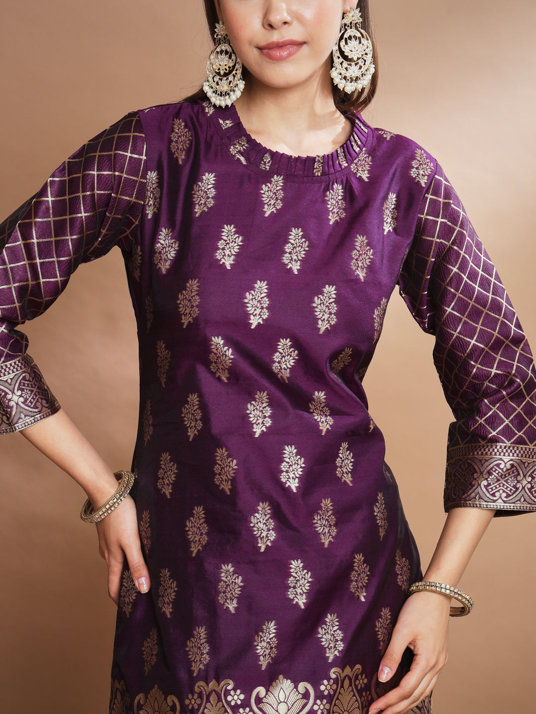 Cotton Silk Jacquard Kurta Pant With Banarasi Silk dupatta - FitVibe Fashion