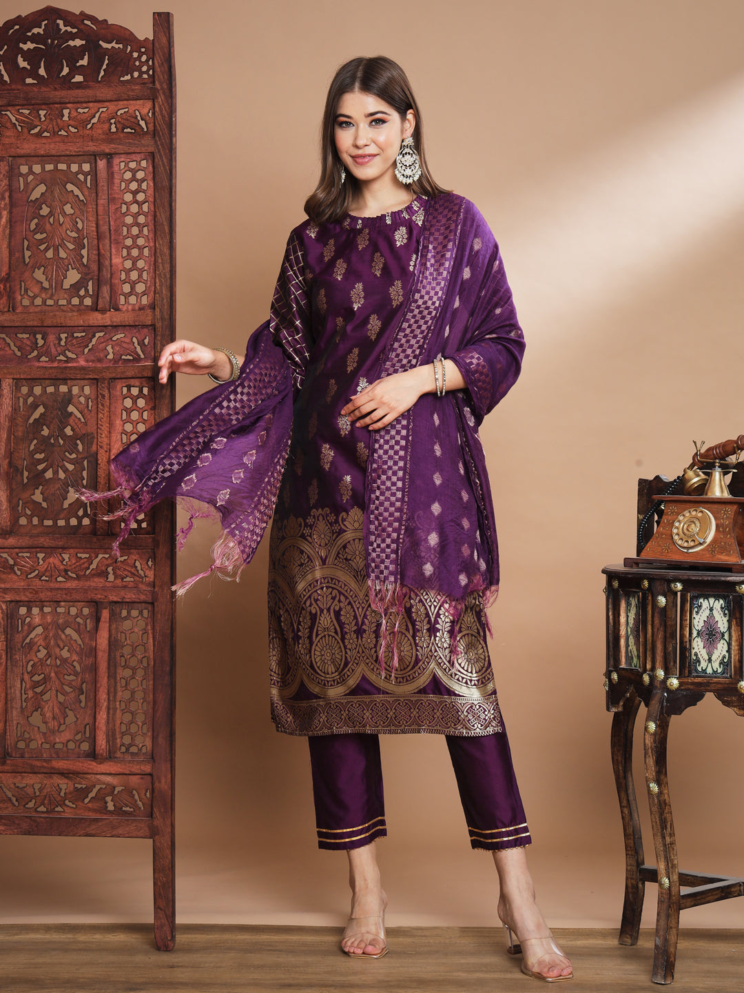 Cotton Silk Jacquard Kurta Pant With Banarasi Silk dupatta - FitVibe Fashion