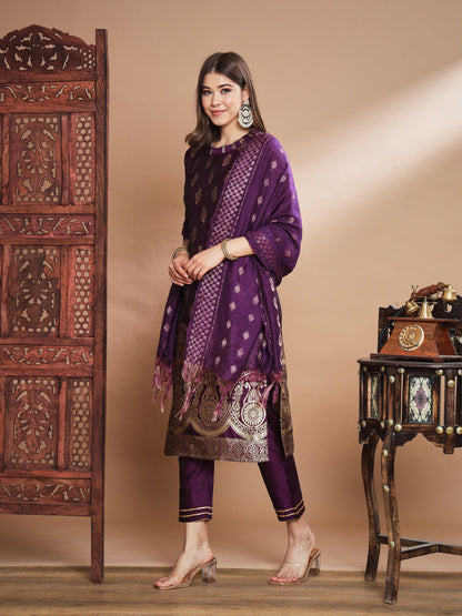 Cotton Silk Jacquard Kurta Pant With Banarasi Silk dupatta - FitVibe Fashion