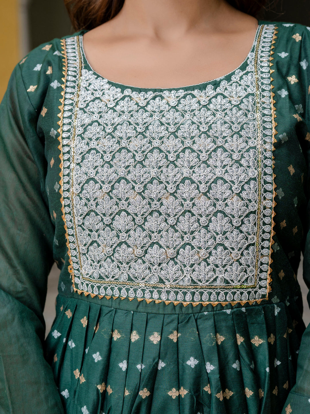 Kaveri Embroidered Chanderi Mehndi Suit Set with Dupatta Ethnic Sets - FitVibe Fashion