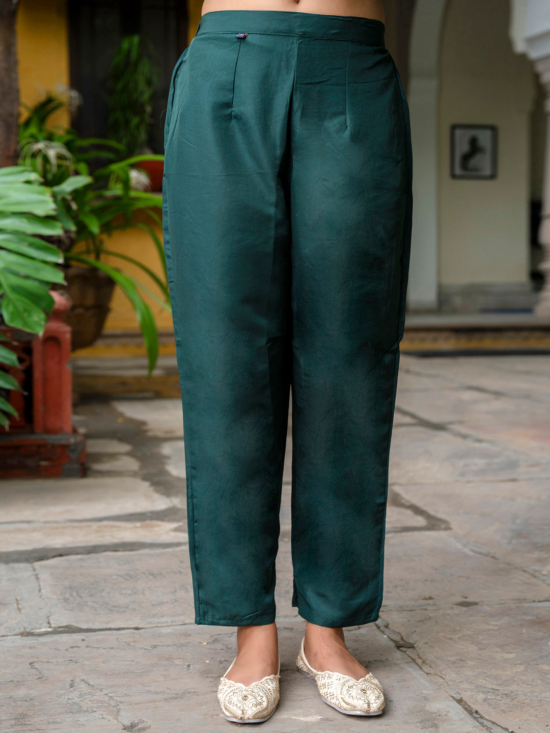 Kaveri Embroidered Chanderi Mehndi Suit Set with Dupatta Ethnic Sets - FitVibe Fashion