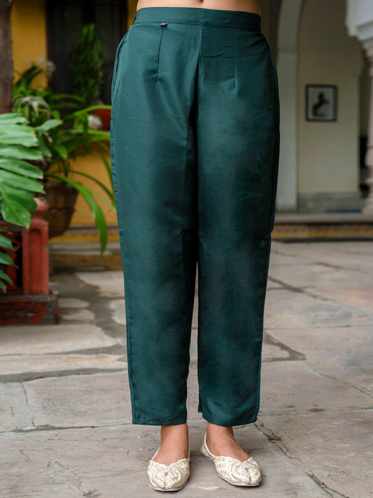 Kaveri Embroidered Chanderi Mehndi Suit Set with Dupatta Ethnic Sets - FitVibe Fashion