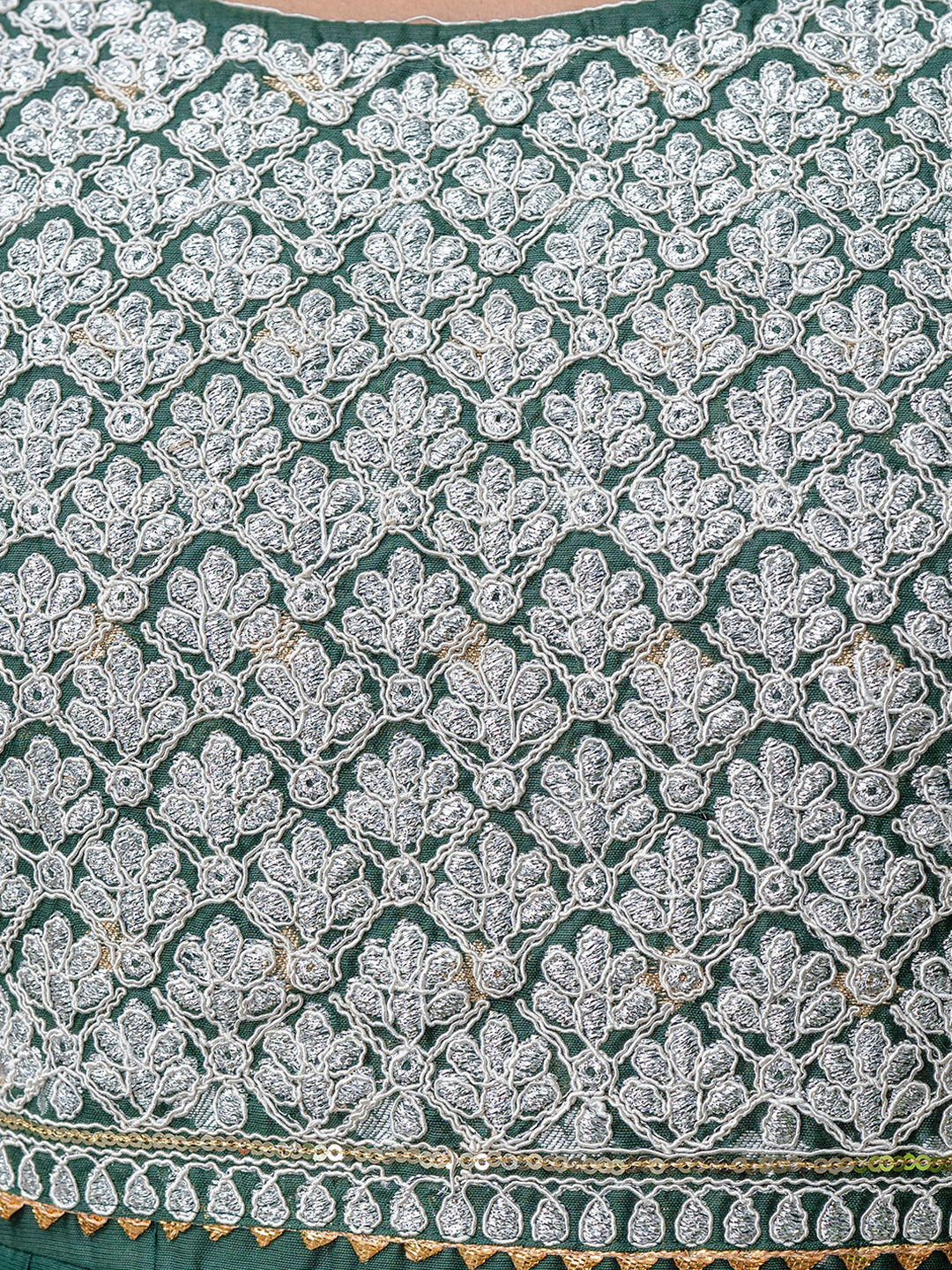 Kaveri Embroidered Chanderi Mehndi Suit Set with Dupatta Ethnic Sets - FitVibe Fashion