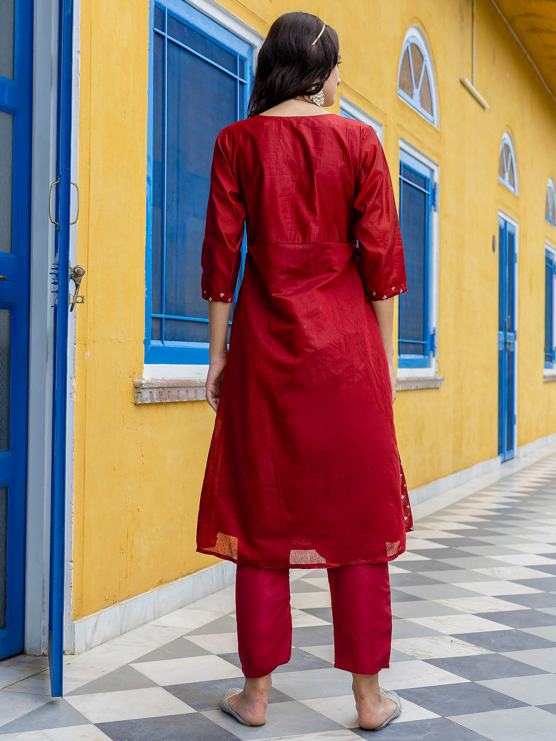 Kaveri Embroidered Chanderi Mehndi Suit Set with Dupatta Ethnic Sets - FitVibe Fashion