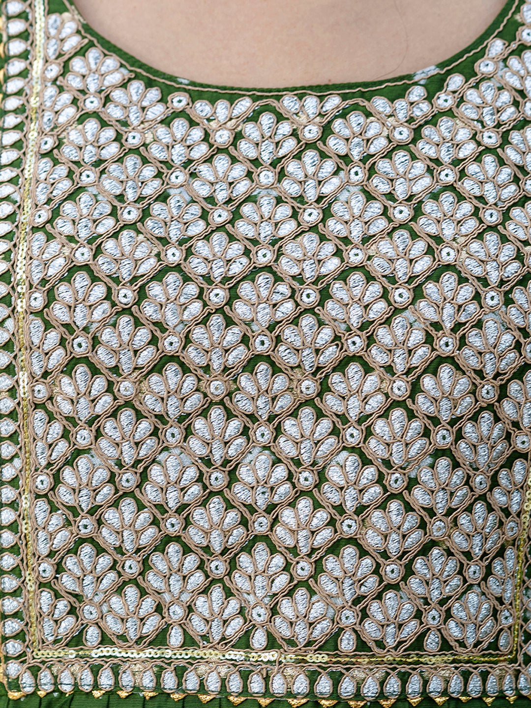 Kaveri Embroidered Chanderi Mehndi Suit Set with Dupatta Ethnic Sets - FitVibe Fashion