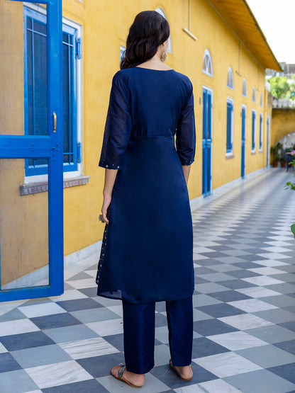 Kaveri Embroidered Chanderi Mehndi Suit Set with Dupatta Ethnic Sets - FitVibe Fashion