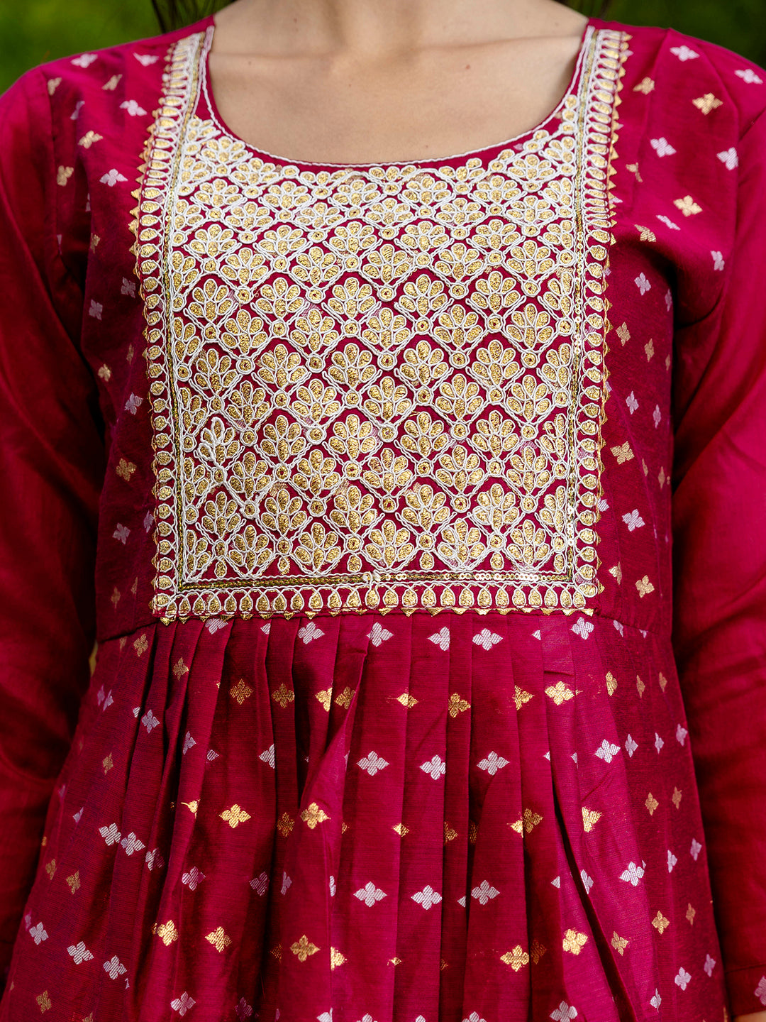 Kaveri Embroidered Chanderi Mehndi Suit Set with Dupatta Ethnic Sets - FitVibe Fashion