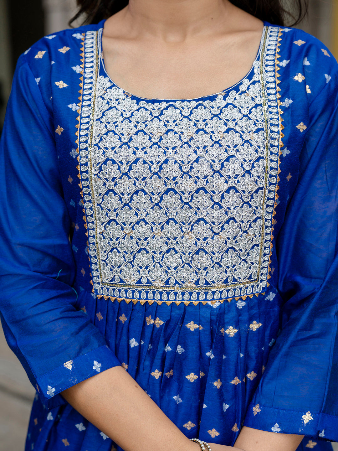 Kaveri Embroidered Chanderi Mehndi Suit Set with Dupatta Ethnic Sets - FitVibe Fashion