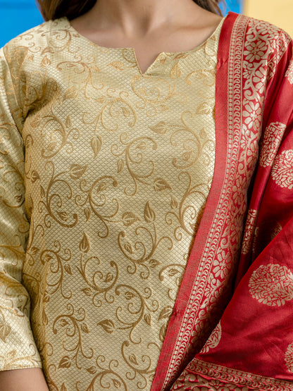 Kanishka Cotton Silk Jacquard Kurta Pant & Banarasi Dupatta Set – Elegant Party Wear Outfit - FitVibe Fashion