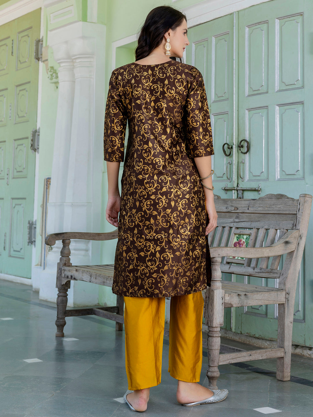 Kanishka Cotton Silk Jacquard Kurta Pant & Banarasi Dupatta Set – Elegant Party Wear Outfit - FitVibe Fashion