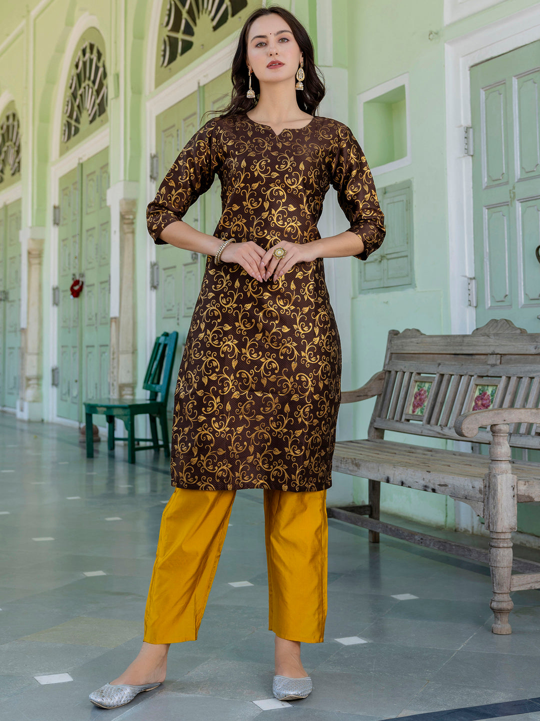 Kanishka Cotton Silk Jacquard Kurta Pant & Banarasi Dupatta Set – Elegant Party Wear Outfit - FitVibe Fashion