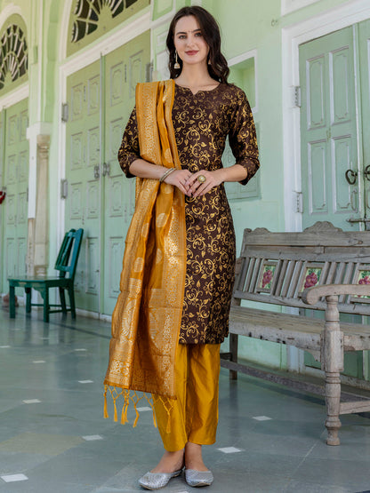 Kanishka Cotton Silk Jacquard Kurta Pant & Banarasi Dupatta Set – Elegant Party Wear Outfit - FitVibe Fashion