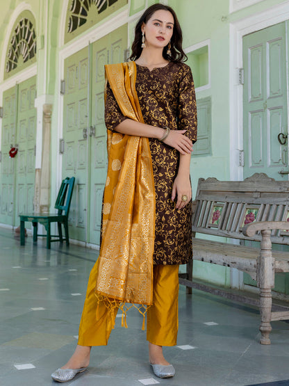 Kanishka Cotton Silk Jacquard Kurta Pant & Banarasi Dupatta Set – Elegant Party Wear Outfit - FitVibe Fashion
