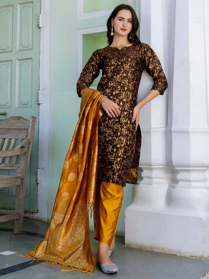 Kanishka Cotton Silk Jacquard Kurta Pant & Banarasi Dupatta Set – Elegant Party Wear Outfit - FitVibe Fashion