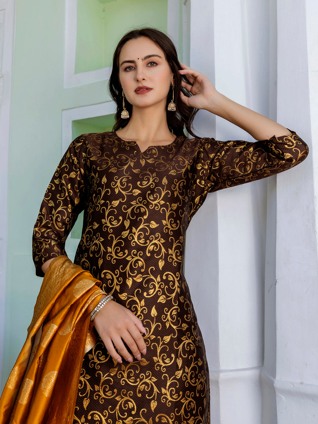 Kanishka Cotton Silk Jacquard Kurta Pant & Banarasi Dupatta Set – Elegant Party Wear Outfit - FitVibe Fashion