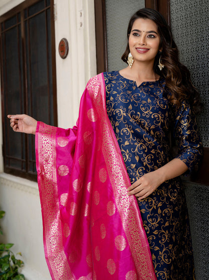 Kanishka Cotton Silk Jacquard Kurta Pant & Banarasi Dupatta Set – Elegant Party Wear Outfit - FitVibe Fashion