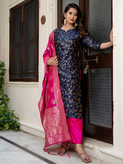 Kanishka Cotton Silk Jacquard Kurta Pant & Banarasi Dupatta Set – Elegant Party Wear Outfit - FitVibe Fashion