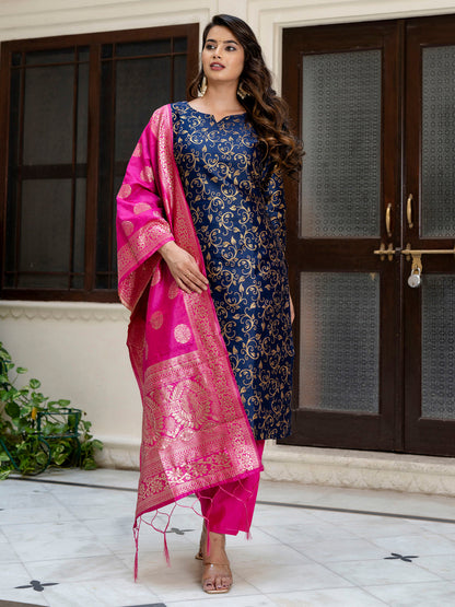 Kanishka Cotton Silk Jacquard Kurta Pant & Banarasi Dupatta Set – Elegant Party Wear Outfit - FitVibe Fashion