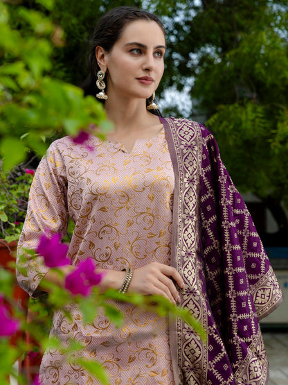 Kanishka Cotton Silk Jacquard Kurta Pant & Banarasi Dupatta Set – Elegant Party Wear Outfit - FitVibe Fashion