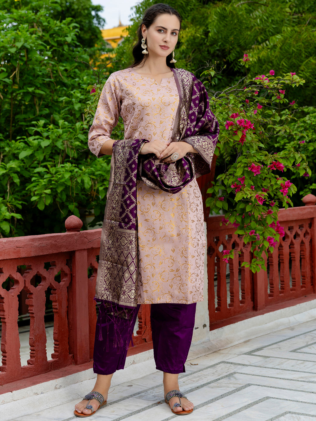 Kanishka Cotton Silk Jacquard Kurta Pant & Banarasi Dupatta Set – Elegant Party Wear Outfit - FitVibe Fashion