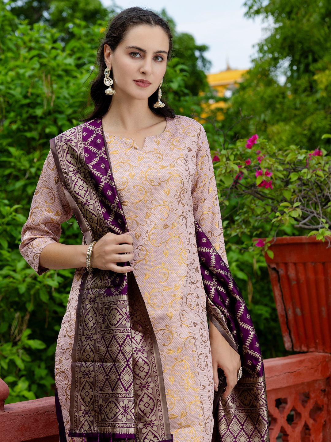 Kanishka Cotton Silk Jacquard Kurta Pant & Banarasi Dupatta Set – Elegant Party Wear Outfit - FitVibe Fashion