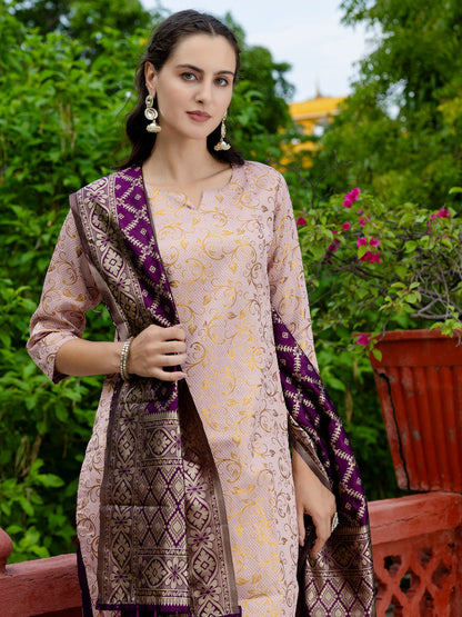Kanishka Cotton Silk Jacquard Kurta Pant & Banarasi Dupatta Set – Elegant Party Wear Outfit - FitVibe Fashion
