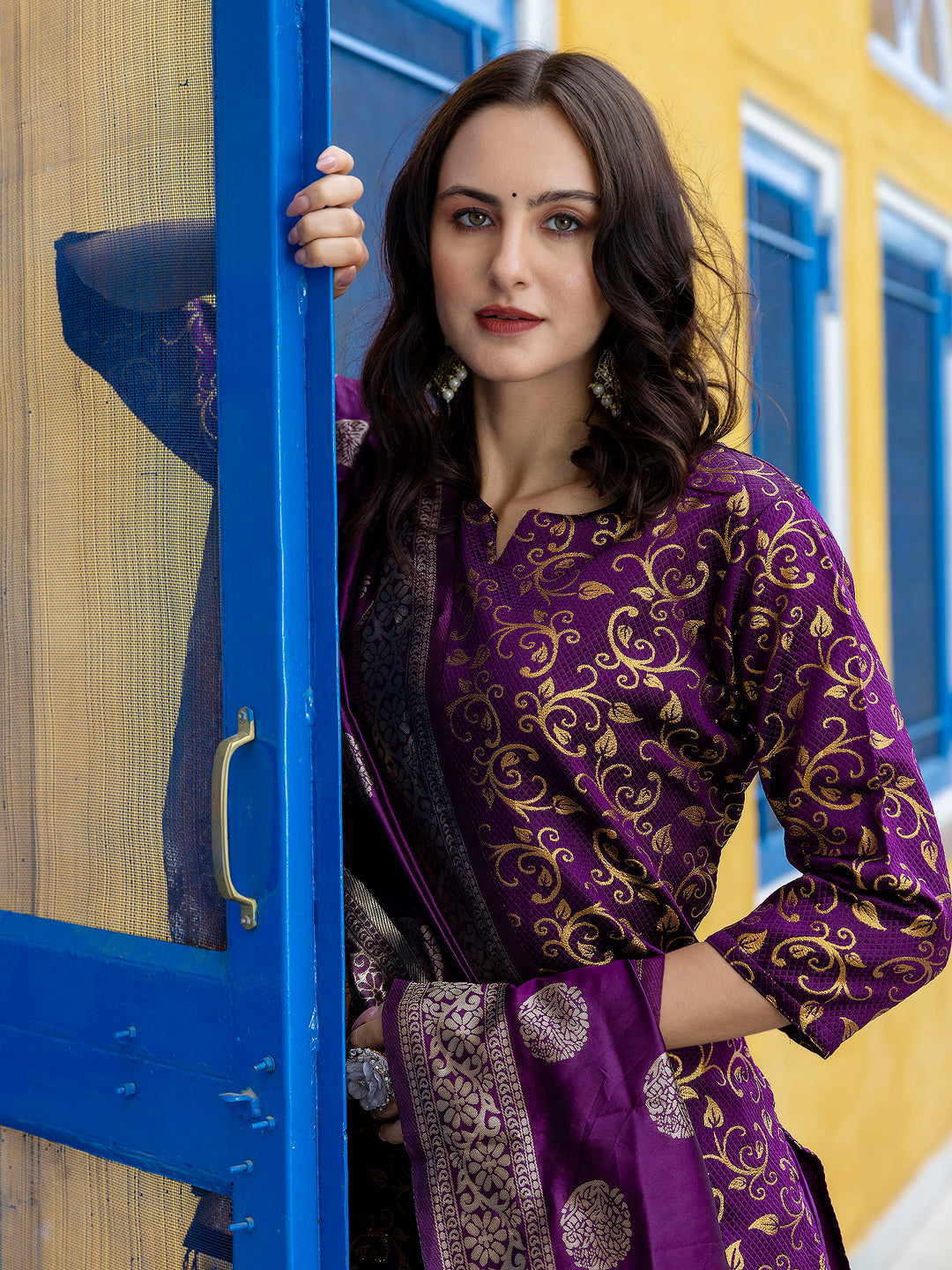 Kanishka Cotton Silk Jacquard Kurta Pant & Banarasi Dupatta Set – Elegant Party Wear Outfit - FitVibe Fashion