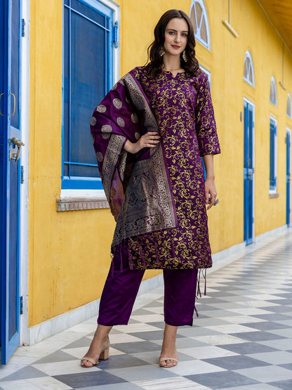 Kanishka Cotton Silk Jacquard Kurta Pant & Banarasi Dupatta Set – Elegant Party Wear Outfit - FitVibe Fashion