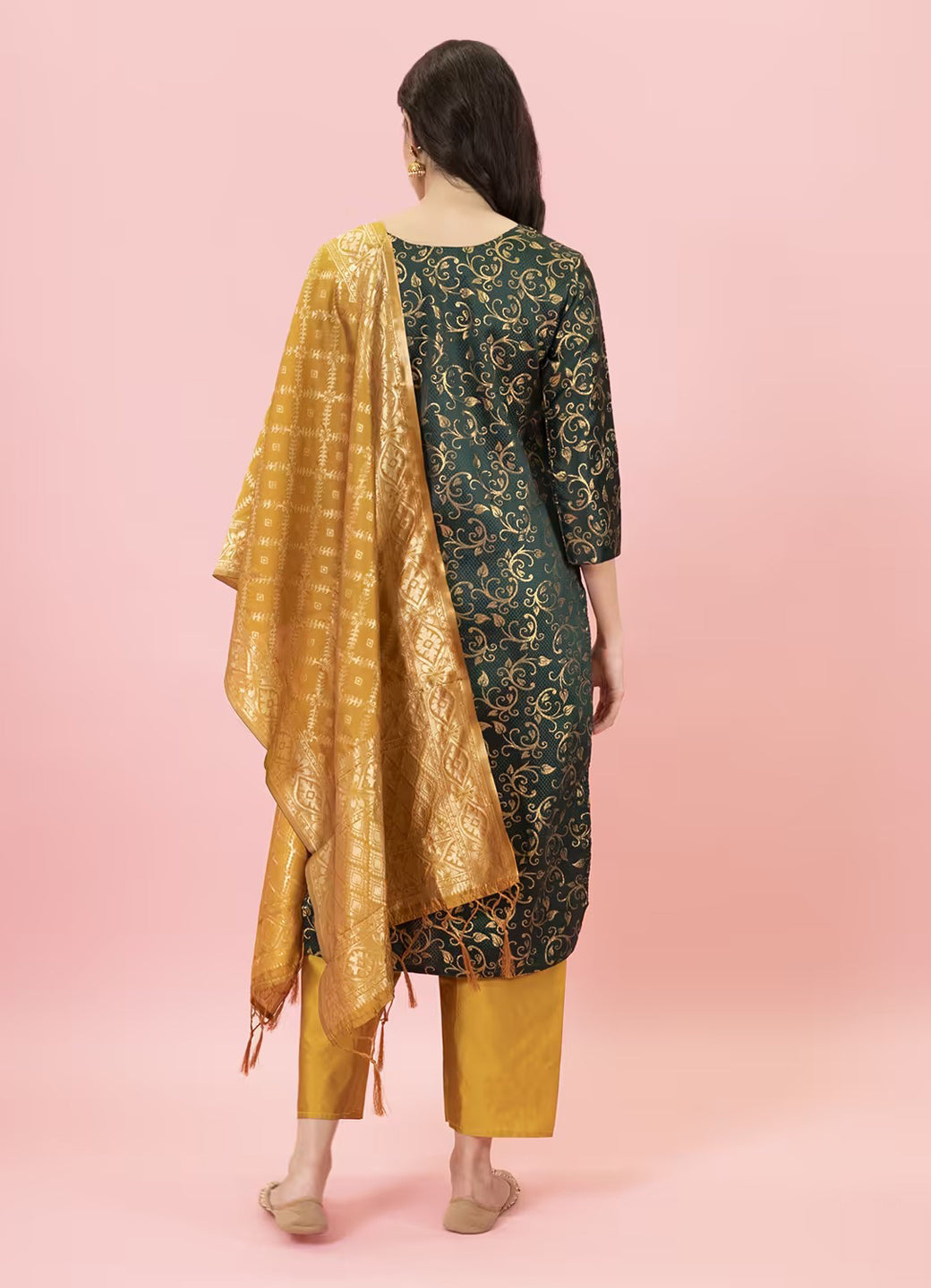 ZariZeenat Cotton Silk Jacquard Kurta Pant & Banarasi Dupatta Set – Elegant Party Wear Outfit - FitVibe Fashion