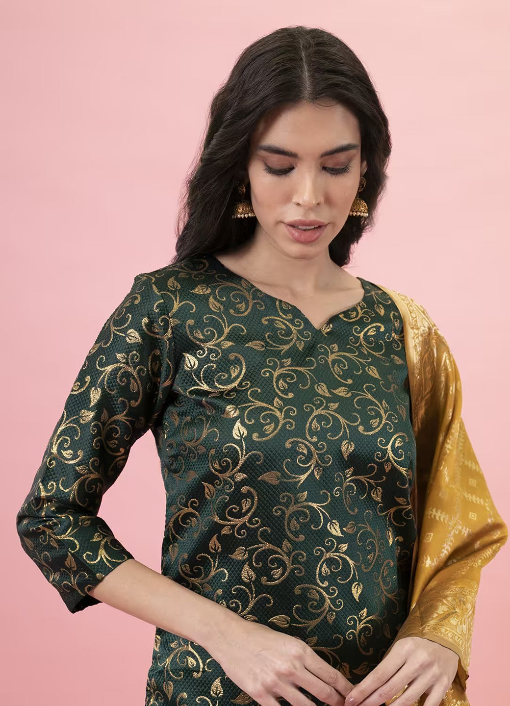 ZariZeenat Cotton Silk Jacquard Kurta Pant & Banarasi Dupatta Set – Elegant Party Wear Outfit - FitVibe Fashion