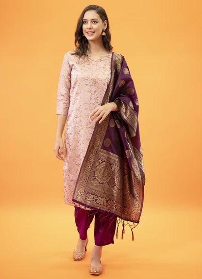 ZariZeenat Cotton Silk Jacquard Kurta Pant & Banarasi Dupatta Set – Elegant Party Wear Outfit - FitVibe Fashion