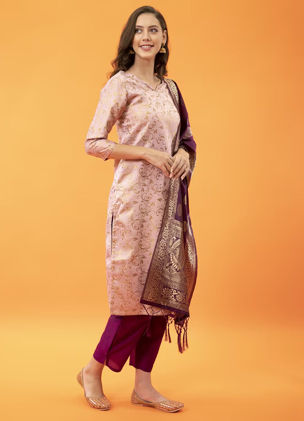 ZariZeenat Cotton Silk Jacquard Kurta Pant & Banarasi Dupatta Set – Elegant Party Wear Outfit - FitVibe Fashion