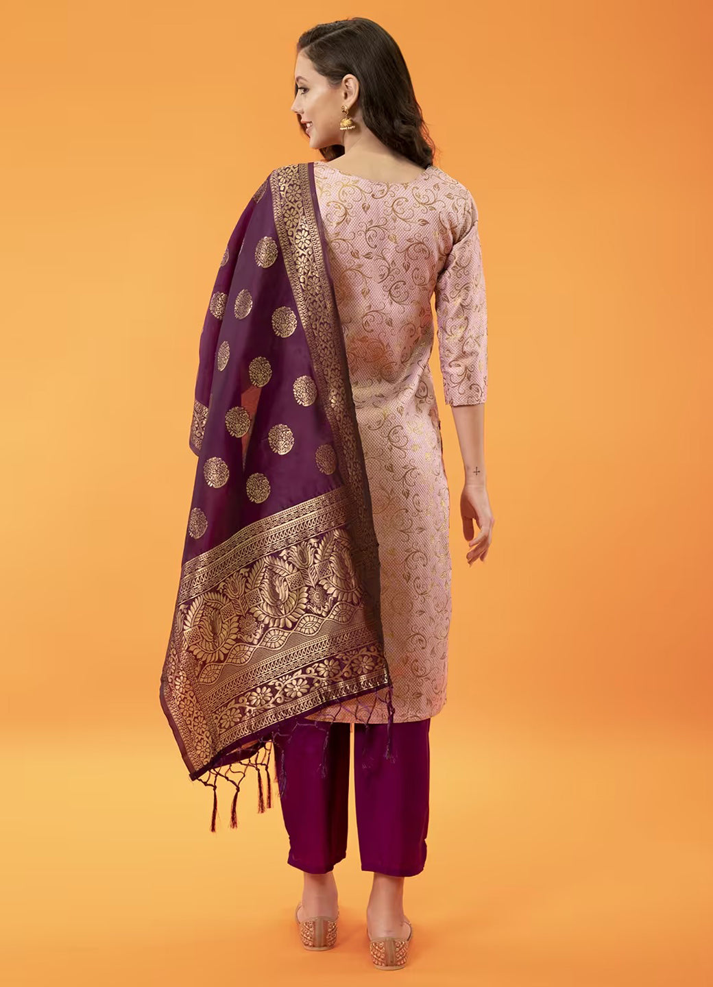 ZariZeenat Cotton Silk Jacquard Kurta Pant & Banarasi Dupatta Set – Elegant Party Wear Outfit - FitVibe Fashion