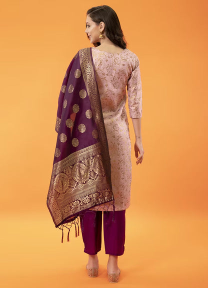 ZariZeenat Cotton Silk Jacquard Kurta Pant & Banarasi Dupatta Set – Elegant Party Wear Outfit - FitVibe Fashion