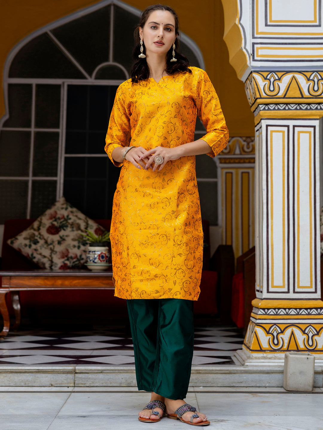 Kanishka Cotton Silk Jacquard Kurta Pant & Banarasi Dupatta Set – Elegant Party Wear Outfit - FitVibe Fashion